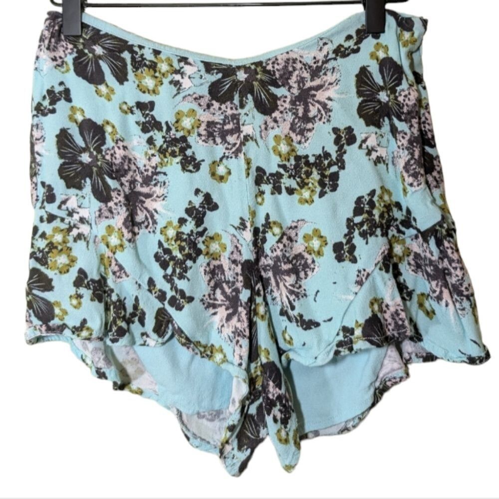 Free People Shorts Floral Print Flutter high rise teal black‎ green sz 4 - Picture 7 of 8